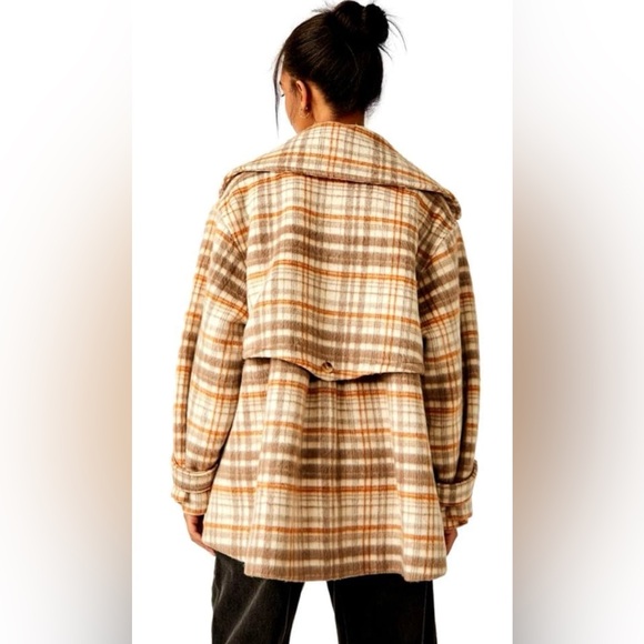 NEW! Free People Women's Highlands Wool Peacoat, in Brown and Cream. Size L - Picture 4 of 6